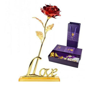 24k Gold Plated Rose (with Love Holder Box) Gift Ramazan Greeting Mother’s Day Gift Flower Gold Dipped Rose