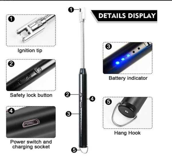 Arc Lighter With Usb Charging,flameless Windproof,led Battery Display,safety Switch,rotate 360 Degrees,for Aromatherapy (random Colors)