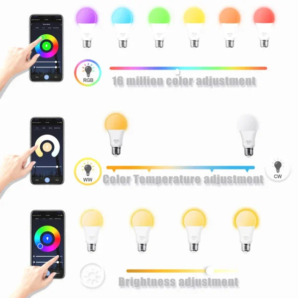 Color Changing Smart Wifi Rgb Led Bulb, Dim-able And Color Changing – Voice Controlled, 13watt – 220v Led Smart Rgb Bulb, 16 Million Colors + White